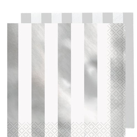 Metallic Silver Stripe Paper Napkins - 33cm