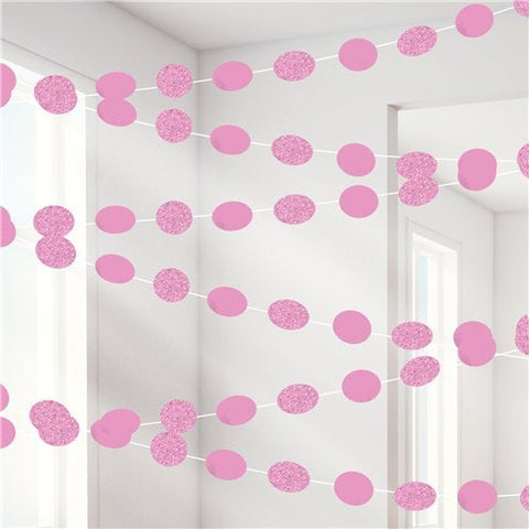 New Pink Glitter Hanging String Decorations - 2.1m
