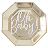 'Oh Baby!' Gold Foiled Paper Plate - 25cm