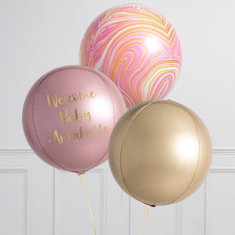 Personalised Rose Pink Inflated Orb Balloon Trio