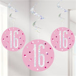 Pink Birthday Glitz Age 16 Hanging Swirls - 80cm