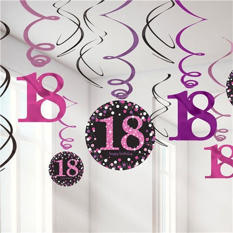 Pink Celebration Age 18 Hanging Swirls - 45cm