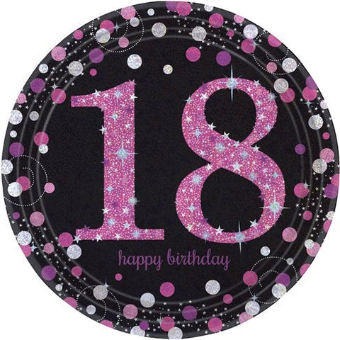 Pink Celebration Age 18 Paper Party Plates - 23cm
