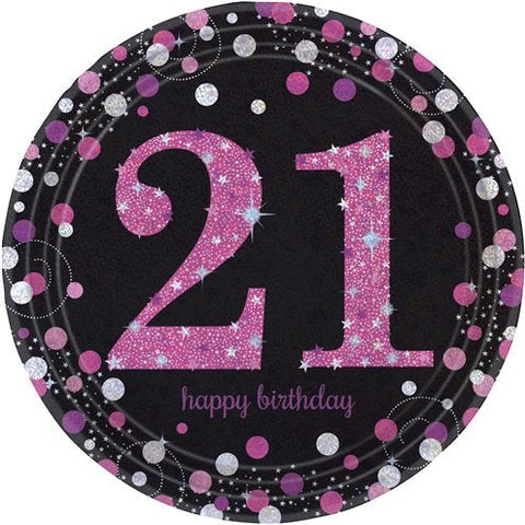 Pink Celebration Age 21 Paper Party Plates - 23cm