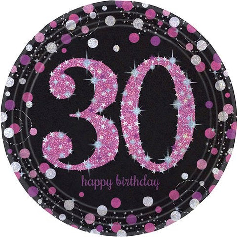 Pink Celebration Age 30 Paper Party Plates - 23cm