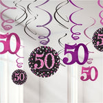 Pink Celebration Age 50 Hanging Swirls - 45cm