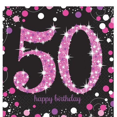 Pink Celebration Age 50 Lunch Napkins - 33cm