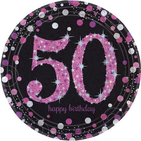 Pink Celebration Age 50 Paper Party Plates - 23cm