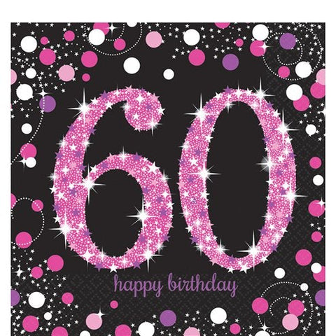 Pink Celebration Age 60 Lunch Napkins - 33cm