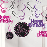 Pink Sparkling Celebration Happy Birthday Hanging Swirls - 45cm