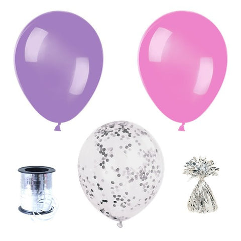 Purple & Pink Confetti Balloon Bouquet - 3 Bunches