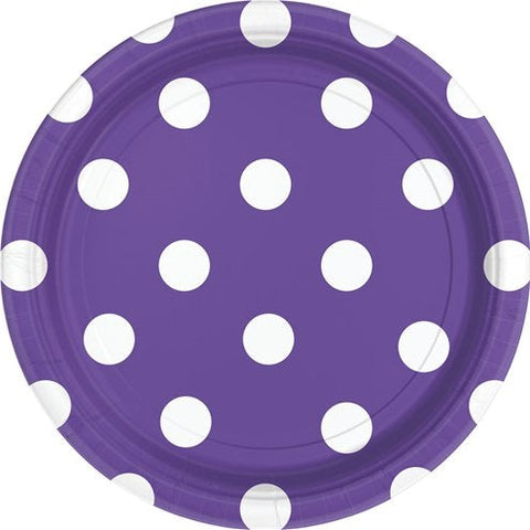 Purple Polka Dot Paper Party Plates - 23cm