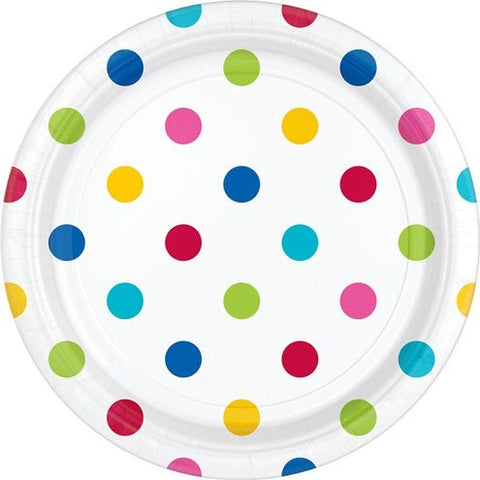 Rainbow Polka Dot Paper Party Plates - 18cm