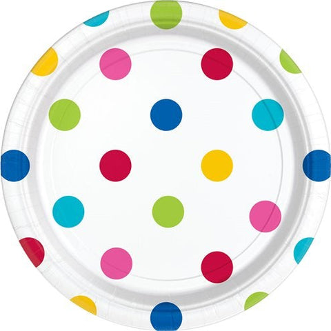 Rainbow Polka Dot Paper Party Plates - 23cm