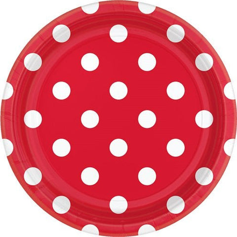Red Polka Dot Paper Party Plates - 18cm