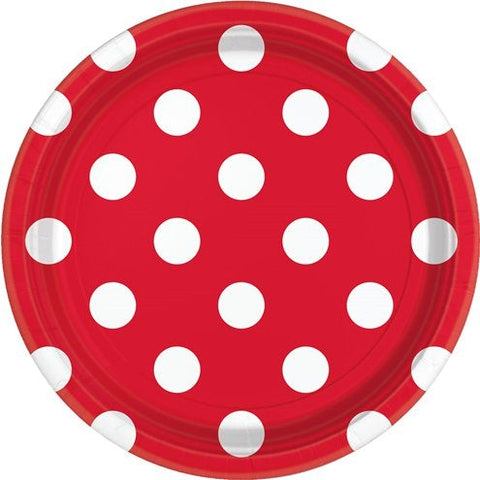 Red Polka Dot Paper Party Plates - 23cm