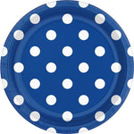 Royal Blue Polka Dot Paper Party Plates - 18cm