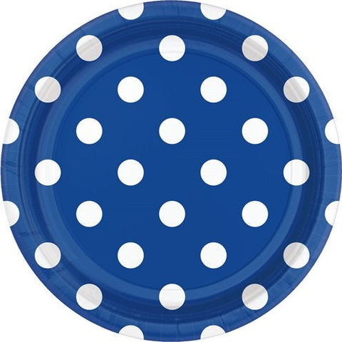 Royal Blue Polka Dot Paper Party Plates - 18cm