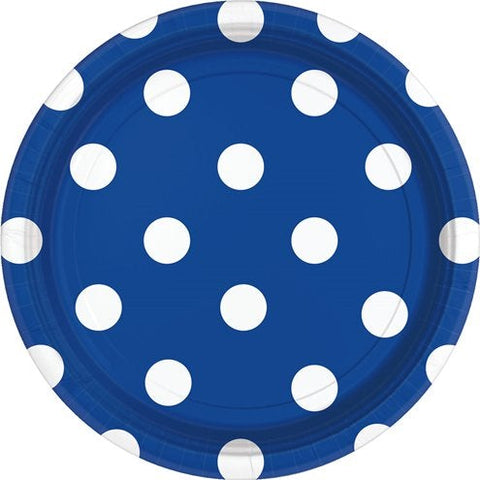 Royal Blue Polka Dot Paper Party Plates - 23cm