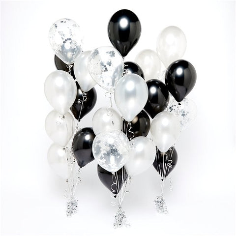 Silver & Black Confetti Balloon Bouquets - 3 Bunches