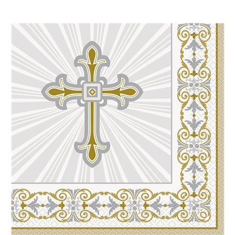 Silver & Gold Radiant Cross Napkins - 33cm