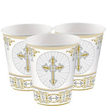 Silver & Gold Radiant Cross Paper Party Cups - 256ml