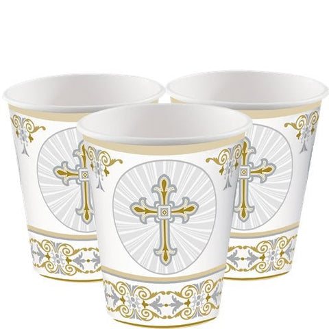 Silver & Gold Radiant Cross Paper Party Cups - 256ml