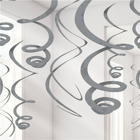 Silver Hanging Swirls Decoration - 55cm