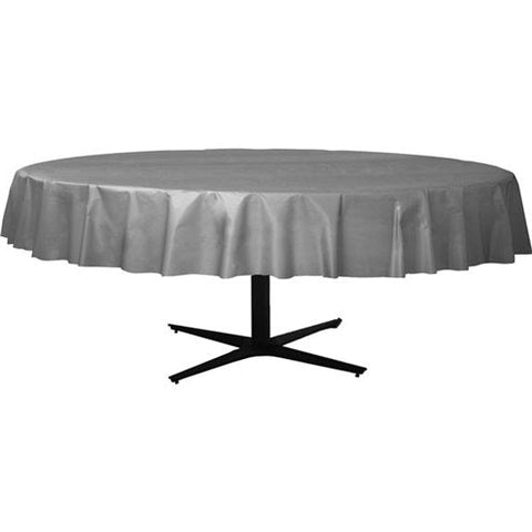 Silver Round Plastic Tablecover - 2.1m