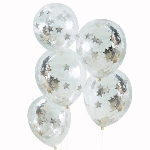 Silver Star Confetti Balloons - 12" Latex
