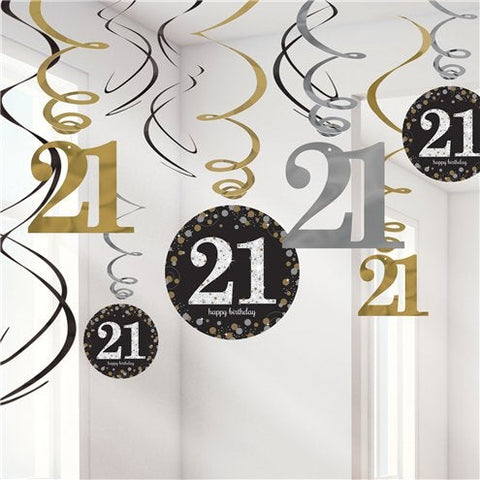 Sparkling Celebration Age 21 Hanging Swirls - 45cm