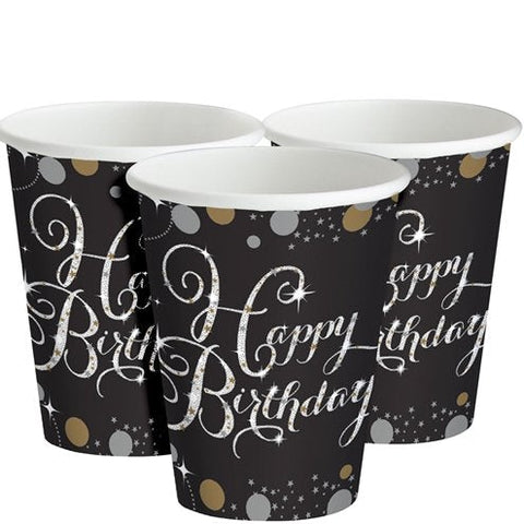 Sparkling Happy Birthday Paper Party Cups - 266ml