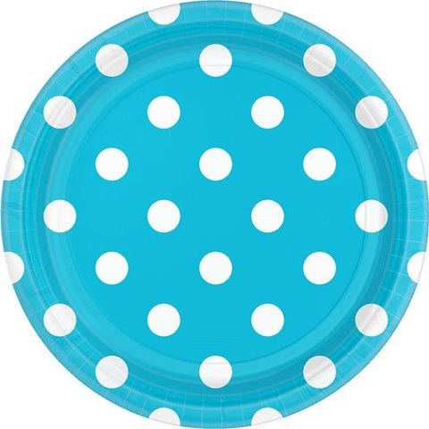 Turquoise Polka Dot Paper Party Plates - 18cm