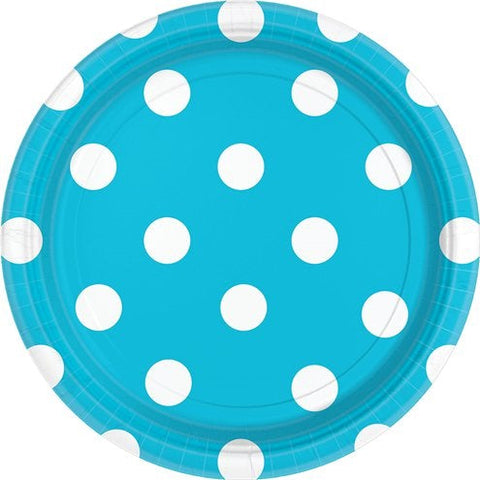 Turquoise Polka Dot Paper Party Plates - 23cm