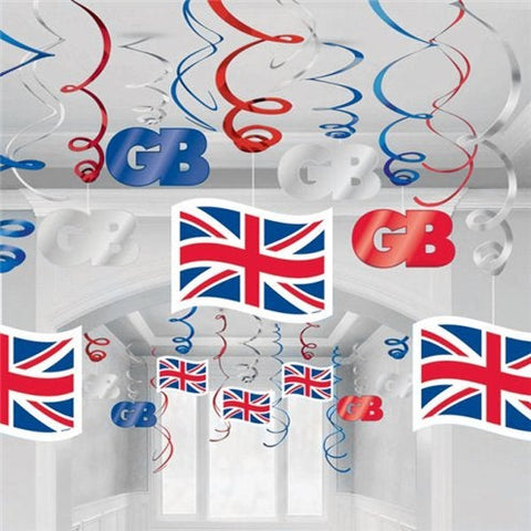 Union Jack Hanging Swirls - Party Decorations