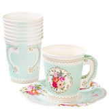 Vintage Tea Party Paper Cups with Saucers