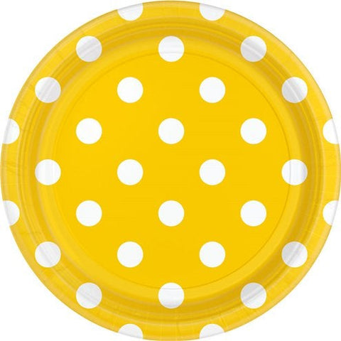 Yellow Polka Dot Paper Party Plates - 18cm